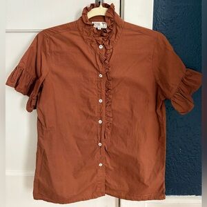 MILLE Vanessa Ruffle Blouse Brown Cotton Women's Sz S Coquette
